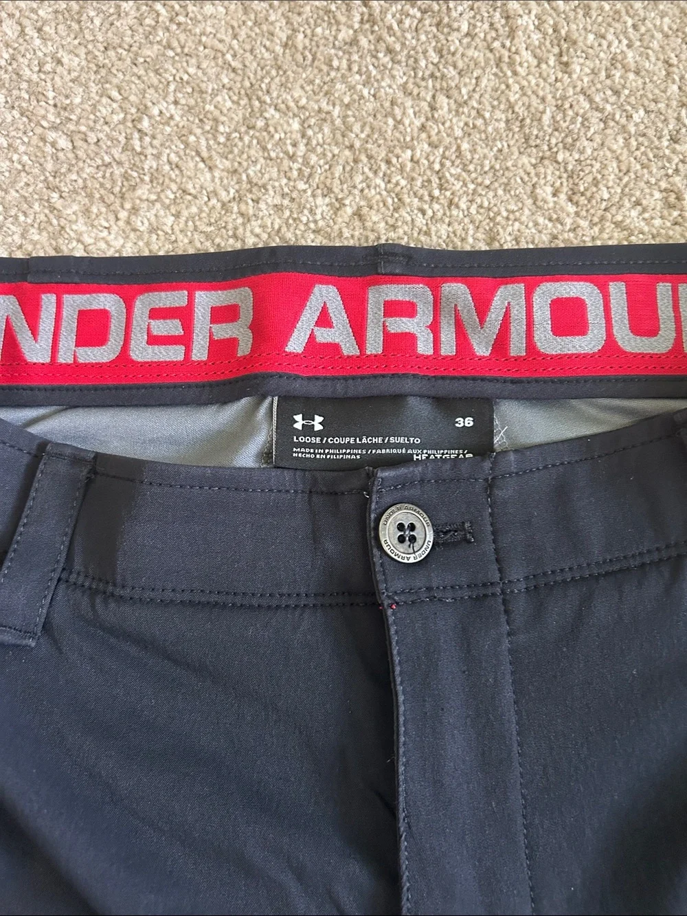 Under Armour Men’s Black Athletic Shorts with Red Waistband Accent